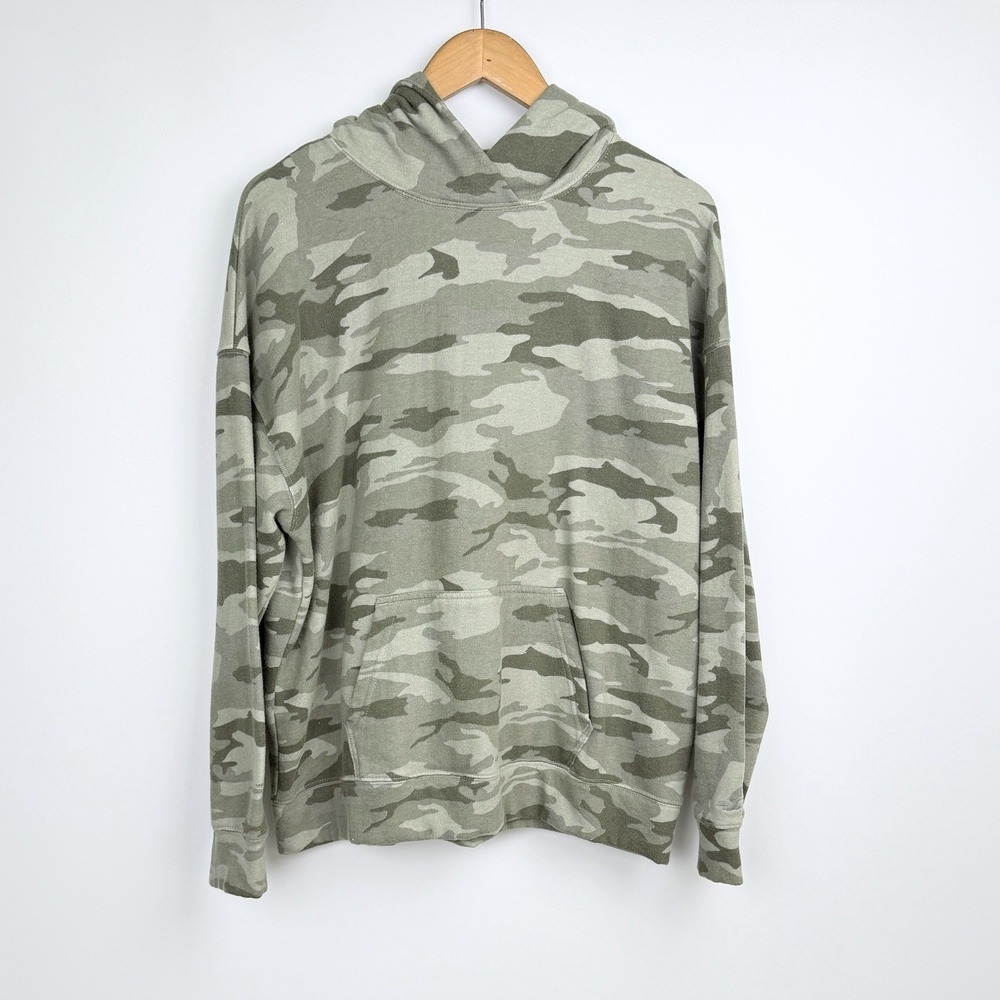 Hollister Mens M Camo Pullover Hoodie Green Gray Camouflage Kangaroo Pocket
